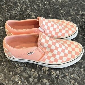 Vans Pink and White Checkered Slip-On Flats